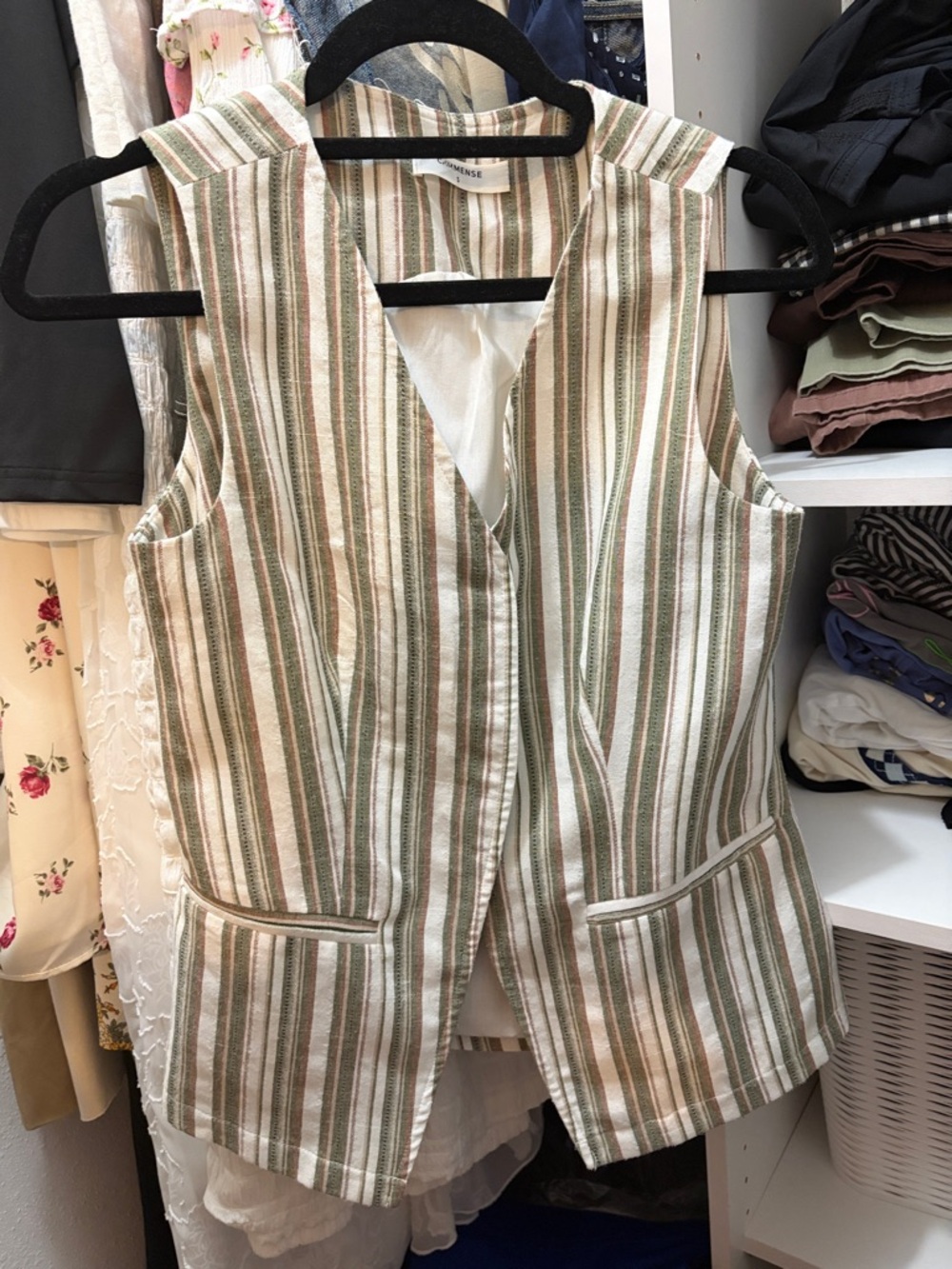 Commense Green and Tan Striped Vest